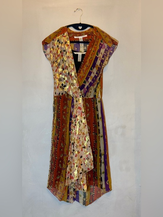 Diane Von Furstenberg Dresses & Skirts - Diane von Furstenberg Silk Metallic Striped Floral Wrap Dress